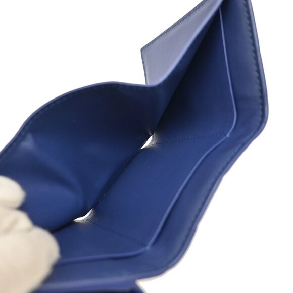 BOTTEGA VENETA INTRECCIATO Trifold Compact Wallet Leather Blue Italy 35KA812 - Picture 12 of 16